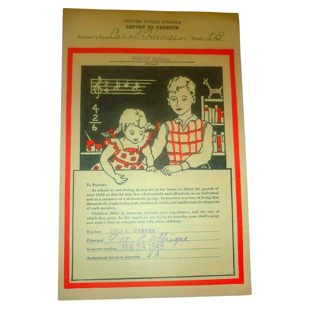 Vintage 1949 Denver Public Schools Report Card Asbury Elementary Carol Hansen